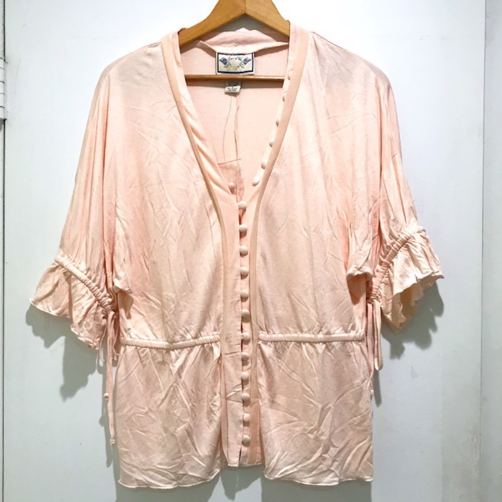 NWOT Two of Us Ruffled Pink Ribbon Tie Blouse